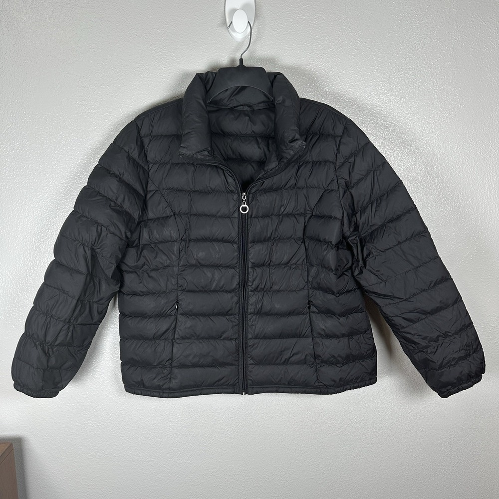 TravelSmith Down Puffer Jacket Womens Sz XL Black Weatherproof Packable Outdoor